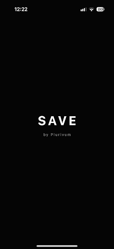 Save splash screen showing the app logo on a dark background — authentic Release Candidate UI